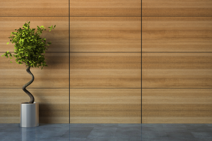 Tường gỗ nhân tạo kết hợp vật liệu tự nhiên
