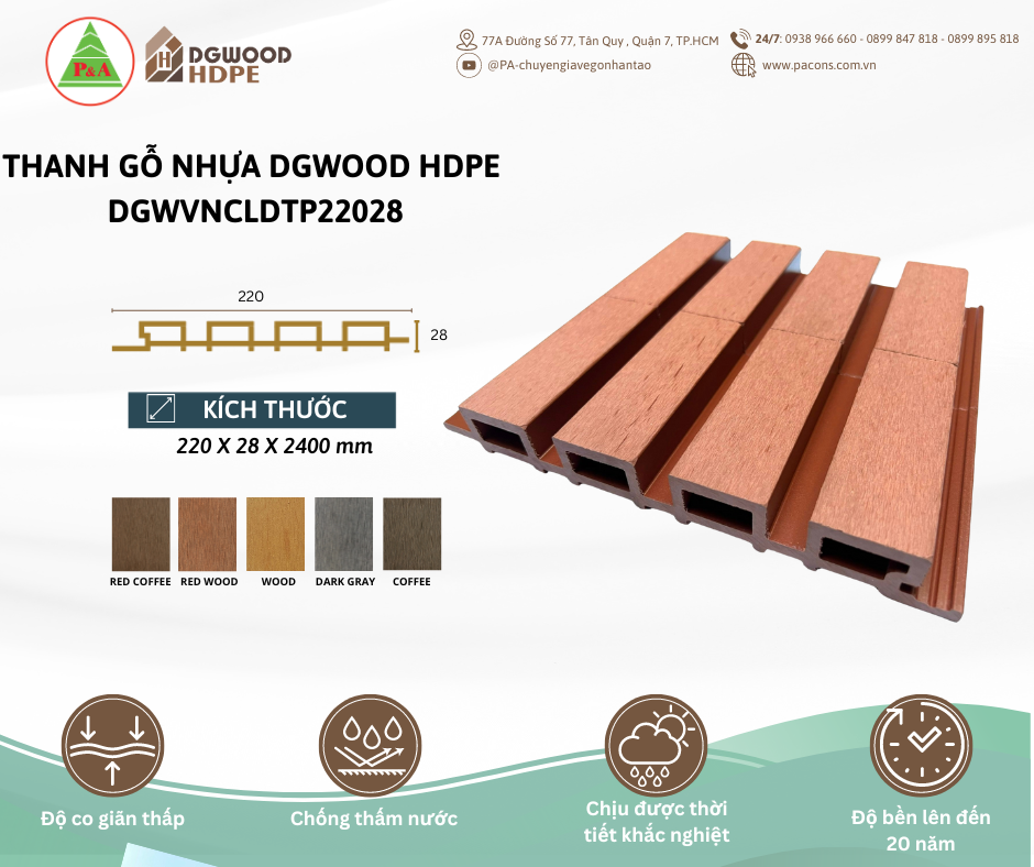 Đặc điểm thanh gỗ nhựa DGWood HDPE