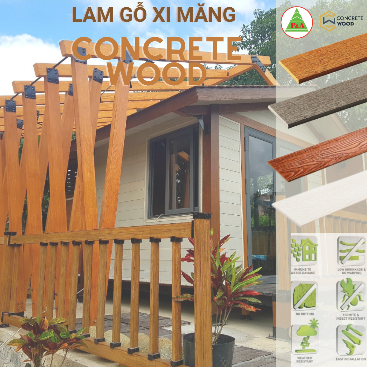 dự án thi công gỗ xi măng Concrete wood 