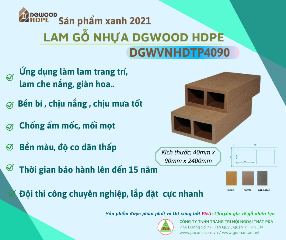 Lam gỗ nhựa DGWVNHDTP4090 thường sử dụng cho khung lam nhỏ