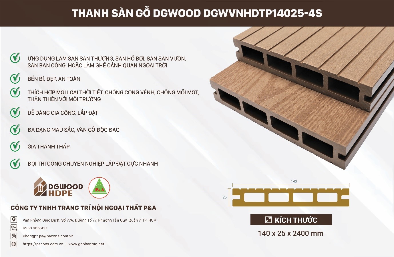 Thanh sàn gỗ DGWOOD DGWVNHDTP14025-4S